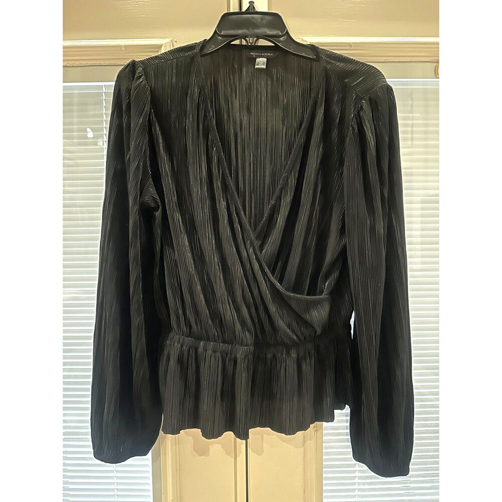 Banana Republic Black Pleated Wrap Blouse — Size Medium